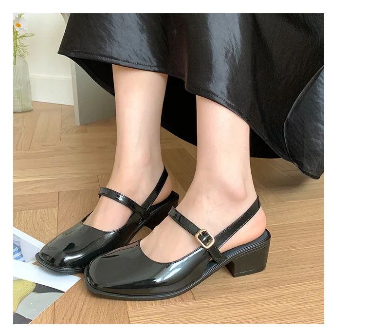 Southeast Asia New Style Baotou Wedge Buckle Fashion All-match Mary Jane Thick Heel Shallow Mouth Shoes for Women Summer
