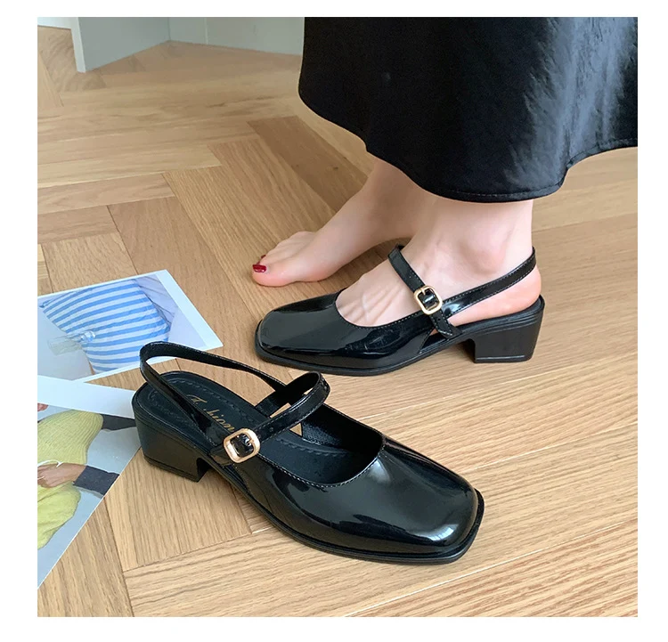 Southeast Asia New Style Baotou Wedge Buckle Fashion All-match Mary Jane Thick Heel Shallow Mouth Shoes for Women Summer