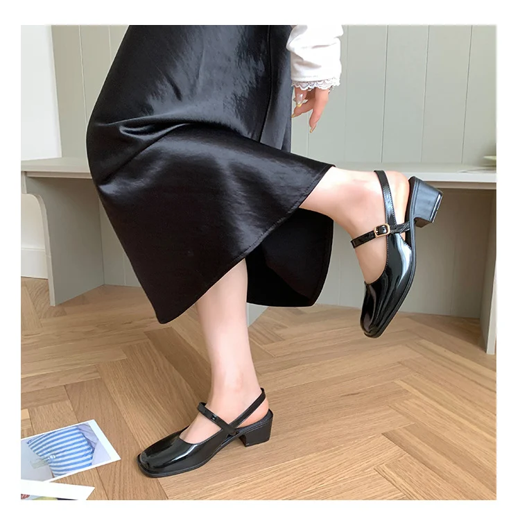 Southeast Asia New Style Baotou Wedge Buckle Fashion All-match Mary Jane Thick Heel Shallow Mouth Shoes for Women Summer
