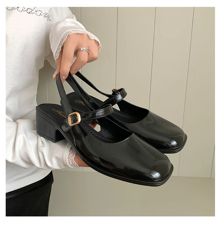 Southeast Asia New Style Baotou Wedge Buckle Fashion All-match Mary Jane Thick Heel Shallow Mouth Shoes for Women Summer