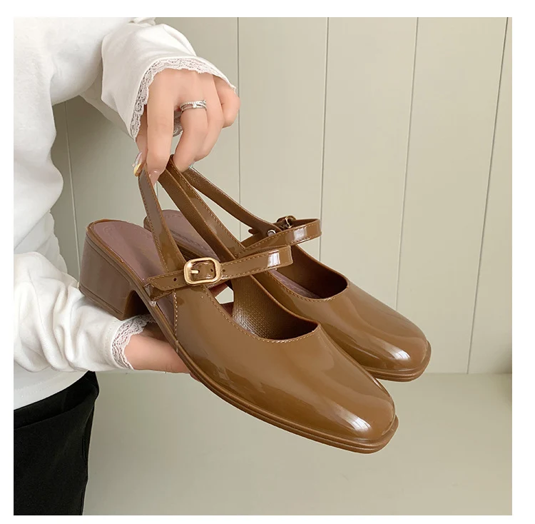 Southeast Asia New Style Baotou Wedge Buckle Fashion All-match Mary Jane Thick Heel Shallow Mouth Shoes for Women Summer