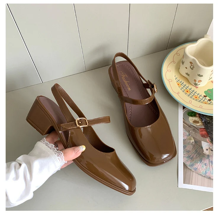 Southeast Asia New Style Baotou Wedge Buckle Fashion All-match Mary Jane Thick Heel Shallow Mouth Shoes for Women Summer