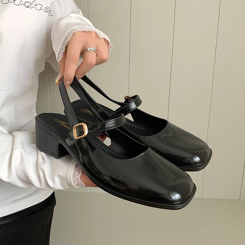 Southeast Asia New Style Baotou Wedge Buckle Fashion All-match Mary Jane Thick Heel Shallow Mouth Shoes for Women Summer