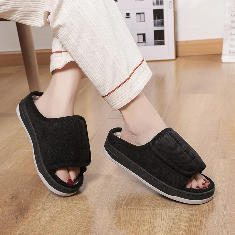 Factory direct wholesale Velcro loose feet wide fat swollen adjust middle-aged men's and women's cloth shoes linen slippers foreign trade