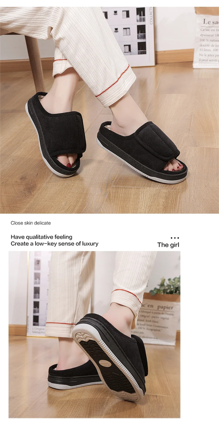 Factory direct wholesale Velcro loose feet wide fat swollen adjust middle-aged men's and women's cloth shoes linen slippers foreign trade