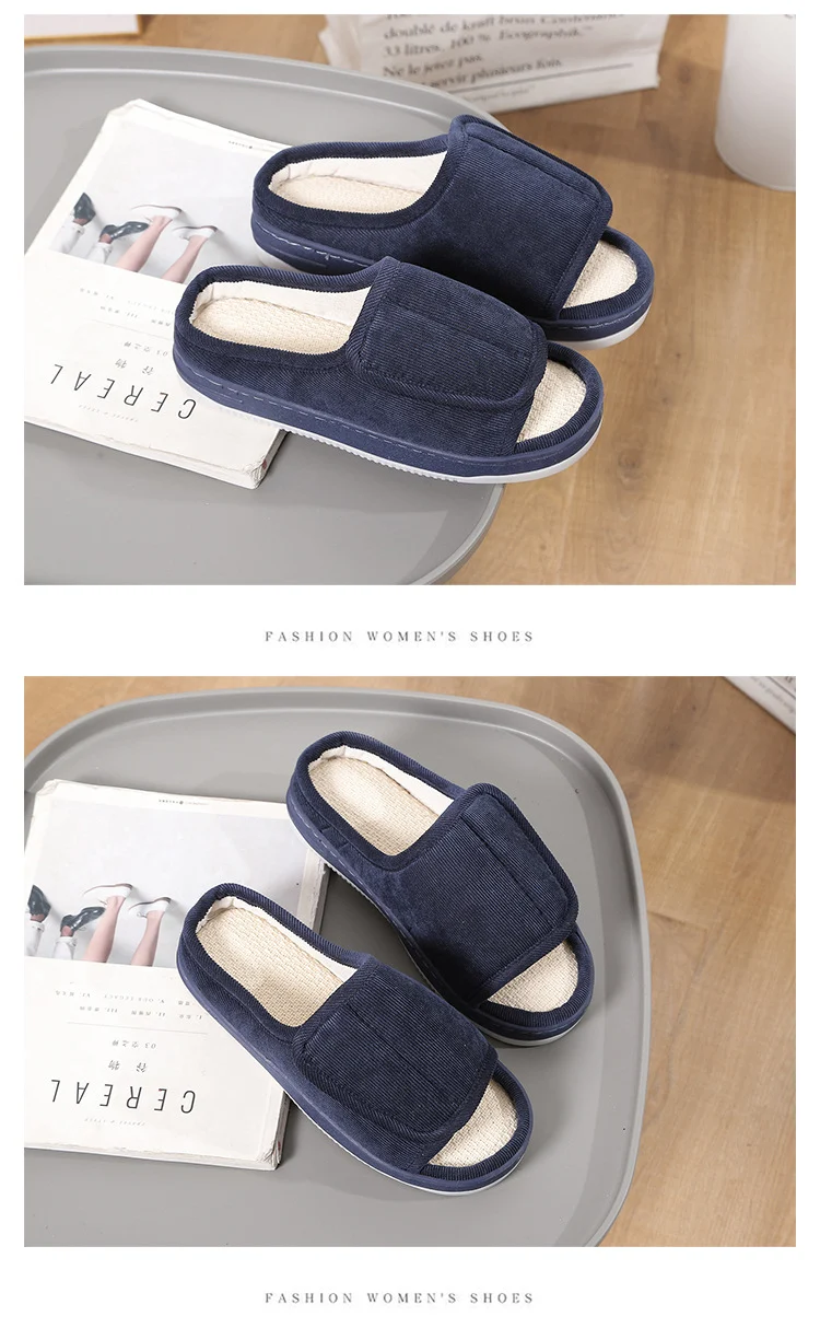 Factory direct wholesale Velcro loose feet wide fat swollen adjust middle-aged men's and women's cloth shoes linen slippers foreign trade