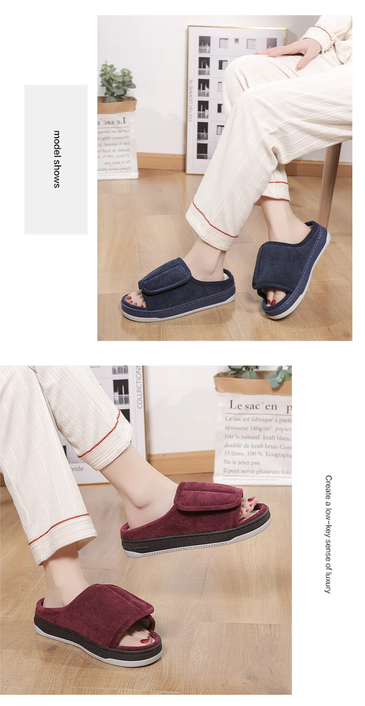 Factory direct wholesale Velcro loose feet wide fat swollen adjust middle-aged men's and women's cloth shoes linen slippers foreign trade