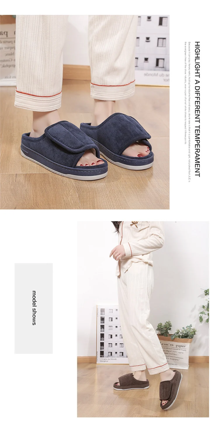 Factory direct wholesale Velcro loose feet wide fat swollen adjust middle-aged men's and women's cloth shoes linen slippers foreign trade