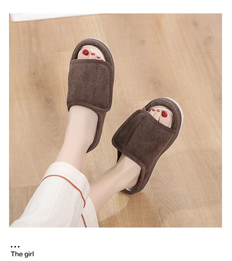 Factory direct wholesale Velcro loose feet wide fat swollen adjust middle-aged men's and women's cloth shoes linen slippers foreign trade