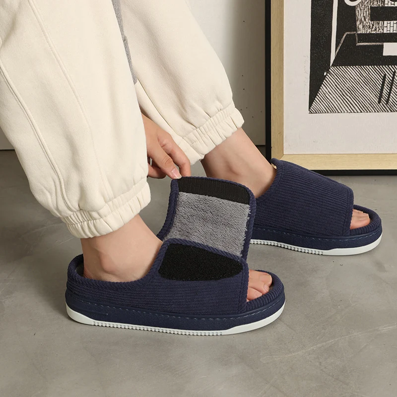 Factory direct wholesale Velcro loose feet wide fat swollen adjust middle-aged men's and women's cloth shoes linen slippers foreign trade