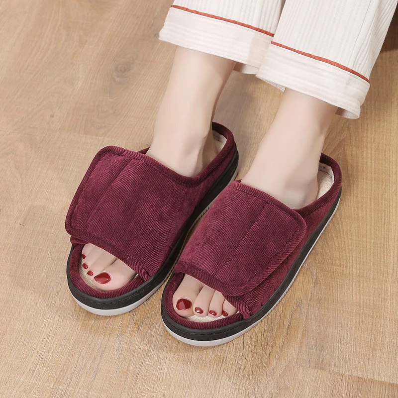 Factory direct wholesale Velcro loose feet wide fat swollen adjust middle-aged men's and women's cloth shoes linen slippers foreign trade