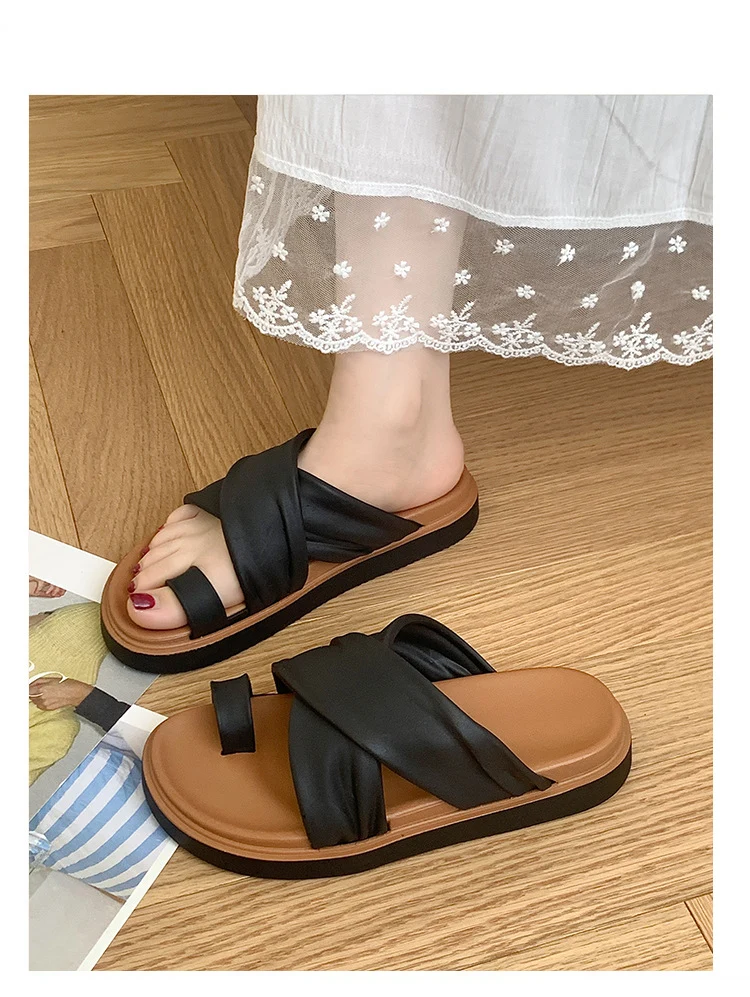 Thick-bottom Slippers Women's 2025 Summer New Beach Outer Wear Cross-belt Cross-border Foreign Trade Flat Beach Sandals