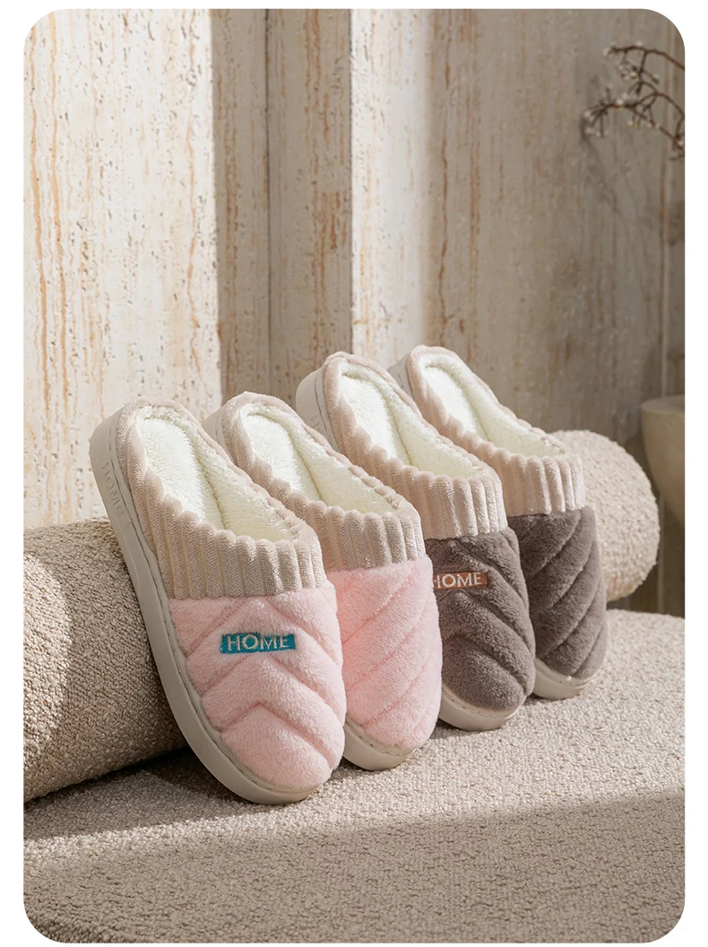 Cotton Slippers for Women in Autumn and Winter Indoor Thick-Soled Non-Slip Couples' Home Use Comfortable and Warm Plush Slippers for Men