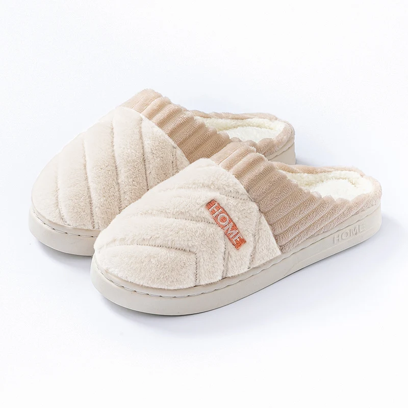 Cotton Slippers for Women in Autumn and Winter Indoor Thick-Soled Non-Slip Couples' Home Use Comfortable and Warm Plush Slippers for Men