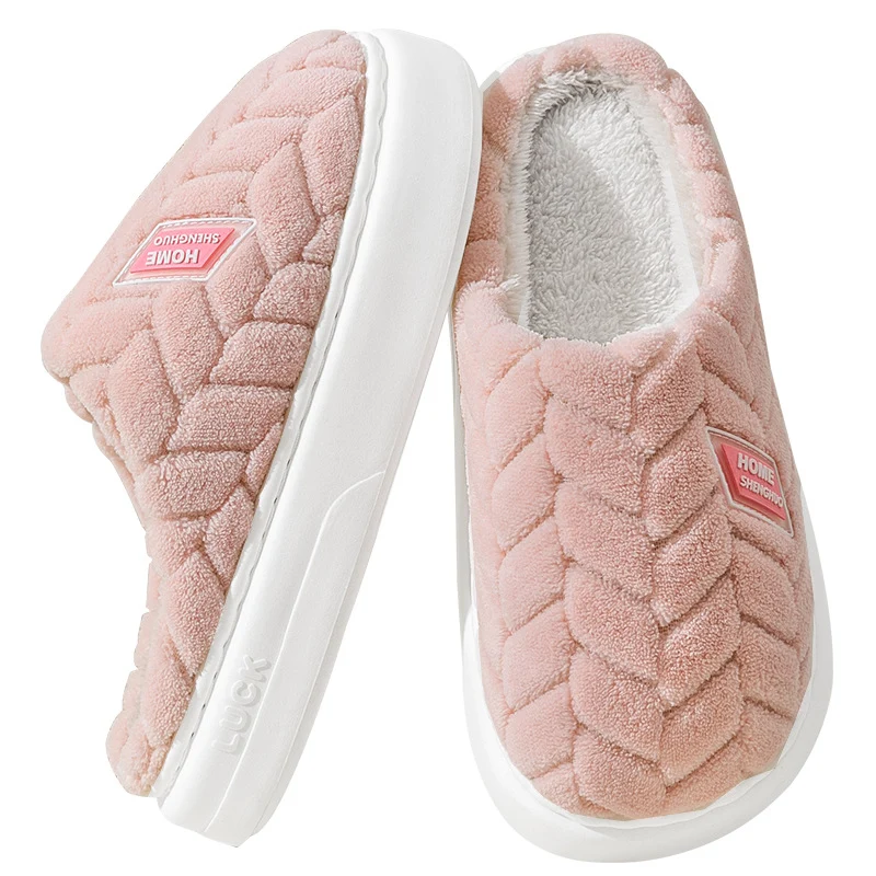 New Cotton Slippers for Women in Autumn and Winter Indoor Home Non-Slip Warm Thick Sole Plus Plush Couple Cotton Slippers for Men