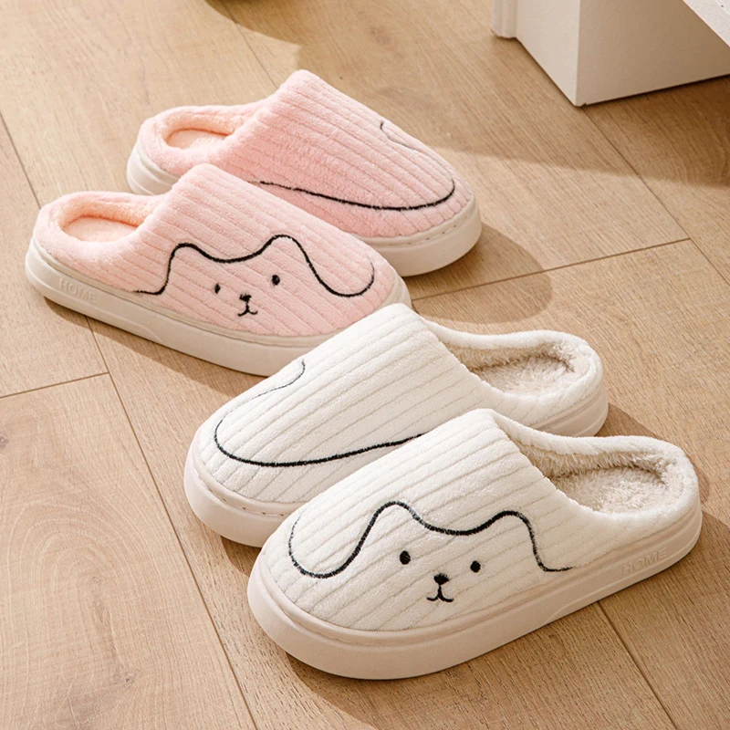 Cotton Slippers for Women in Autumn and Winter Cartoon Indoor Non-Slip Dormitory Home Warm Couple Plush Cotton Shoes for Men