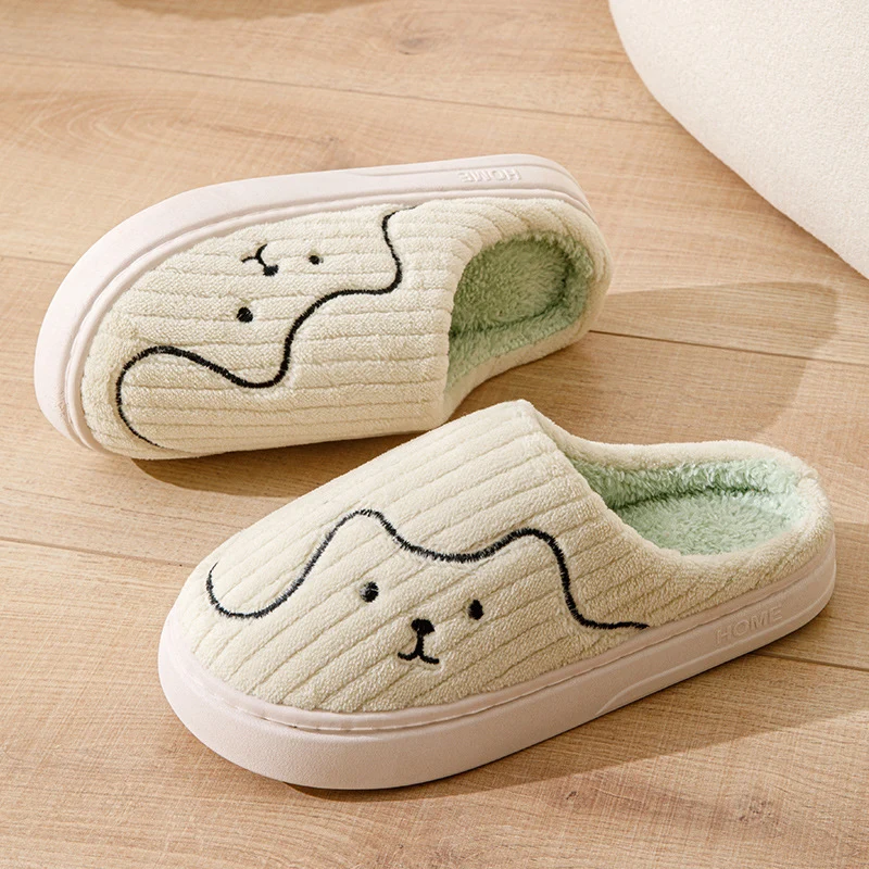 Cotton Slippers for Women in Autumn and Winter Cartoon Indoor Non-Slip Dormitory Home Warm Couple Plush Cotton Shoes for Men