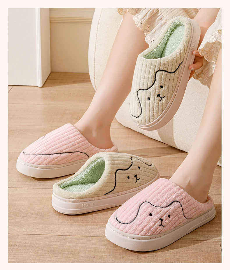Cotton Slippers for Women in Autumn and Winter Cartoon Indoor Non-Slip Dormitory Home Warm Couple Plush Cotton Shoes for Men