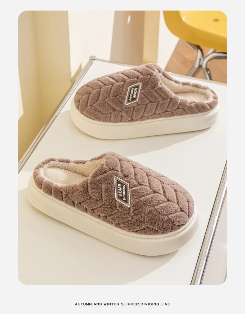 Cotton Slippers for Women in Autumn and Winter New Style Baotou Thick-Soled Indoor Home Warm Anti-Slip Couple Style Plush Slippers for Men
