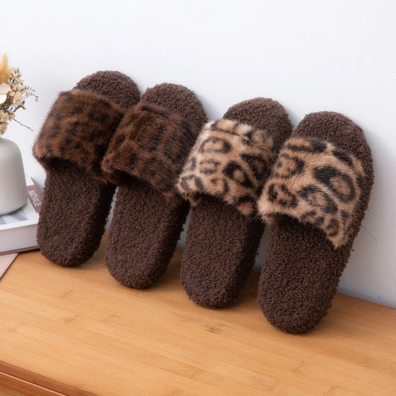 2025 Autumn and Winter Furry Slippers, Leopard Print, Retro Fashion, Home Lazy Soft Sole, Comfortable Home Slippers
