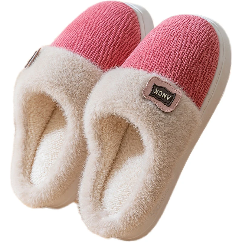 Cotton Slippers for Women, Fashionable Winter Indoor Home Non-Slip Plush Warm Couple Style Fleece-Lined Thick-Soled Cotton Slippers for Men