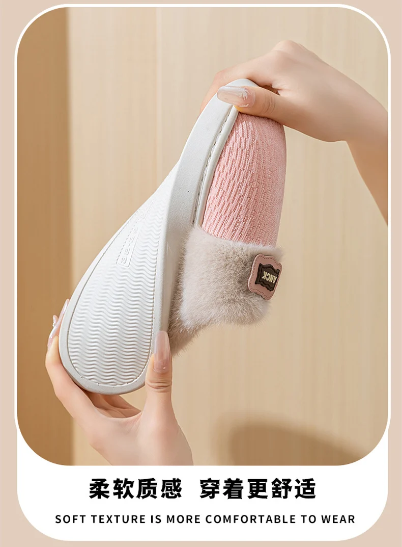 Cotton Slippers for Women, Fashionable Winter Indoor Home Non-Slip Plush Warm Couple Style Fleece-Lined Thick-Soled Cotton Slippers for Men