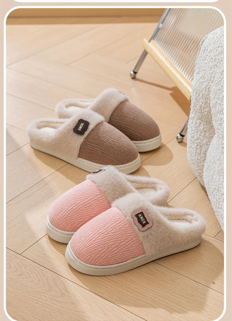 Cotton Slippers for Women, Fashionable Winter Indoor Home Non-Slip Plush Warm Couple Style Fleece-Lined Thick-Soled Cotton Slippers for Men