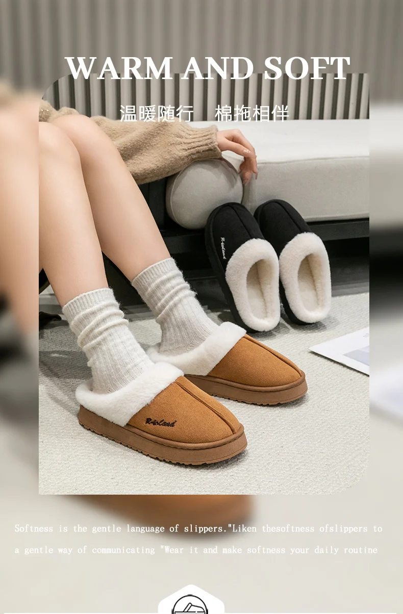 Cotton Slippers for Women in Autumn and Winter Indoor Home Non-Slip Fleece-Lined Warm Thick-Soled Couples Outer Wear Plush Cotton Shoes