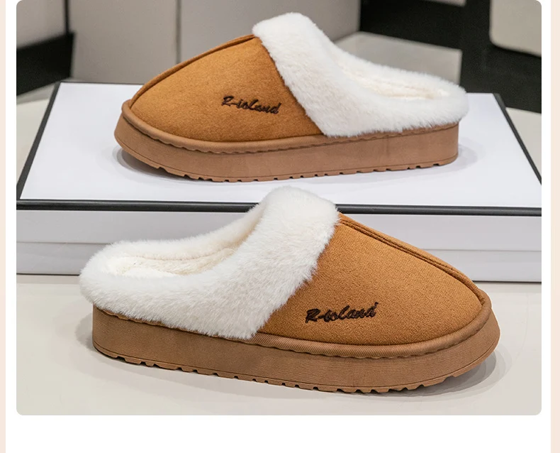 Cotton Slippers for Women in Autumn and Winter Indoor Home Non-Slip Fleece-Lined Warm Thick-Soled Couples Outer Wear Plush Cotton Shoes