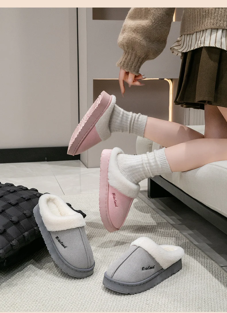 Cotton Slippers for Women in Autumn and Winter Indoor Home Non-Slip Fleece-Lined Warm Thick-Soled Couples Outer Wear Plush Cotton Shoes