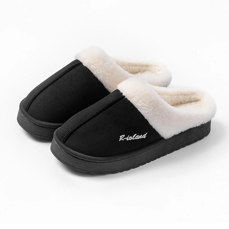 Cotton Slippers for Women in Autumn and Winter Indoor Home Non-Slip Fleece-Lined Warm Thick-Soled Couples Outer Wear Plush Cotton Shoes