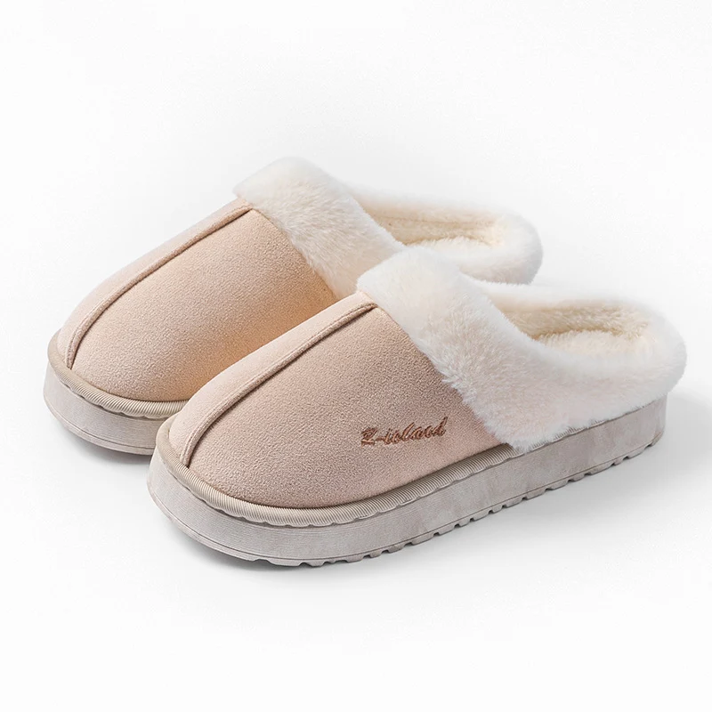 Cotton Slippers for Women in Autumn and Winter Indoor Home Non-Slip Fleece-Lined Warm Thick-Soled Couples Outer Wear Plush Cotton Shoes