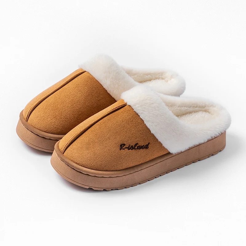 Cotton Slippers for Women in Autumn and Winter Indoor Home Non-Slip Fleece-Lined Warm Thick-Soled Couples Outer Wear Plush Cotton Shoes