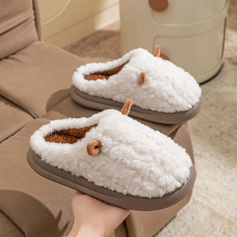 Cotton Slippers for Women, Cute Girly Heart, Indoor Home, Non-Slip, Warm, Couple Style, Dormitory Wearable Slippers for Men, Autumn and Winter