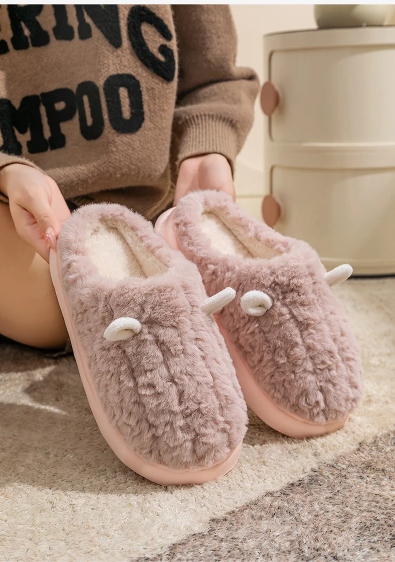 Cotton Slippers for Women, Cute Girly Heart, Indoor Home, Non-Slip, Warm, Couple Style, Dormitory Wearable Slippers for Men, Autumn and Winter