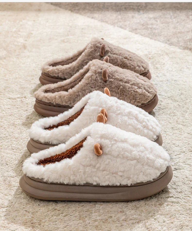 Cotton Slippers for Women, Cute Girly Heart, Indoor Home, Non-Slip, Warm, Couple Style, Dormitory Wearable Slippers for Men, Autumn and Winter