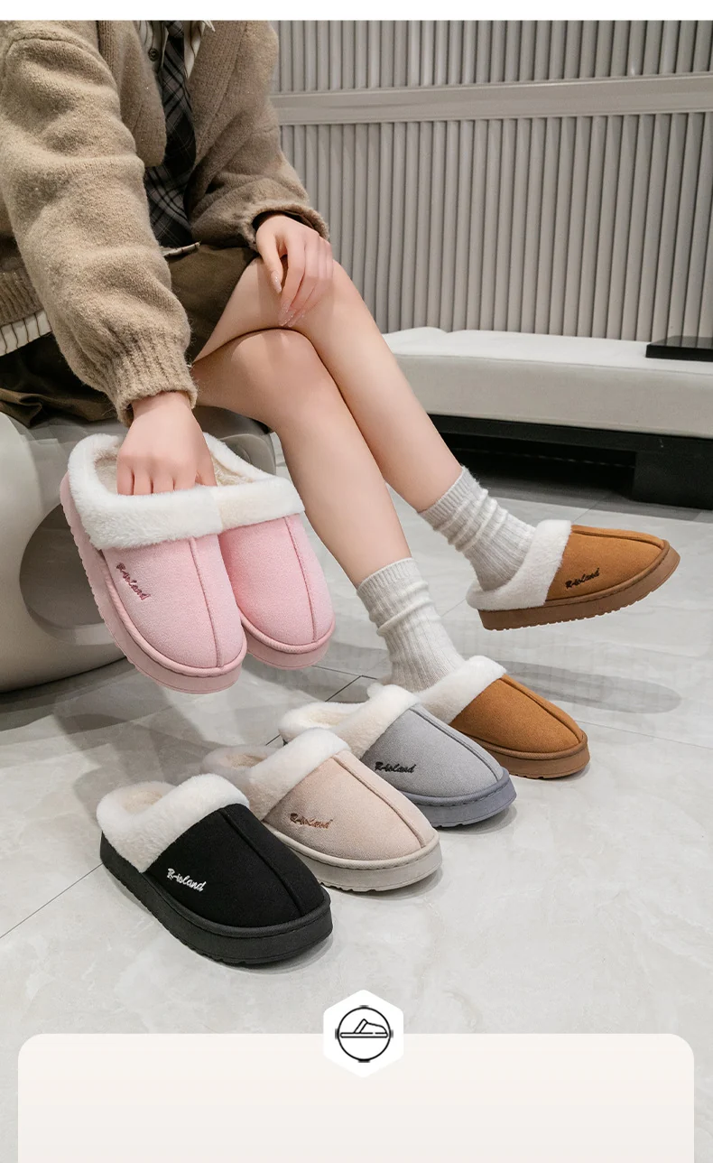 Cotton Slippers for Women, Autumn and Winter Home Use, Indoor Baotou Couple Style Plush Warm Anti-Slip Cotton Slippers for Men