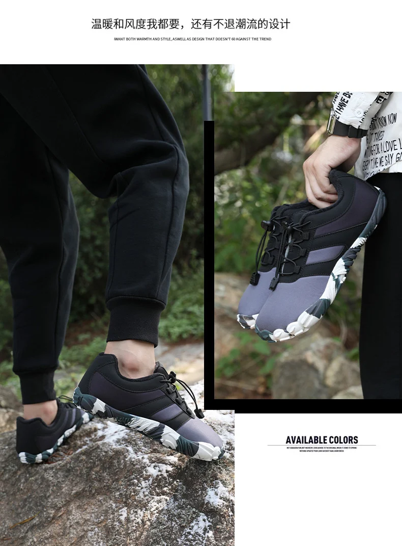 Outdoor Snow Boots, Home Cross-Border Winter New Style, Non-Slip Short Style, Fleece-Lined Warm Cotton Shoes, Thick-Soled Barefoot Five-Toe Shoes