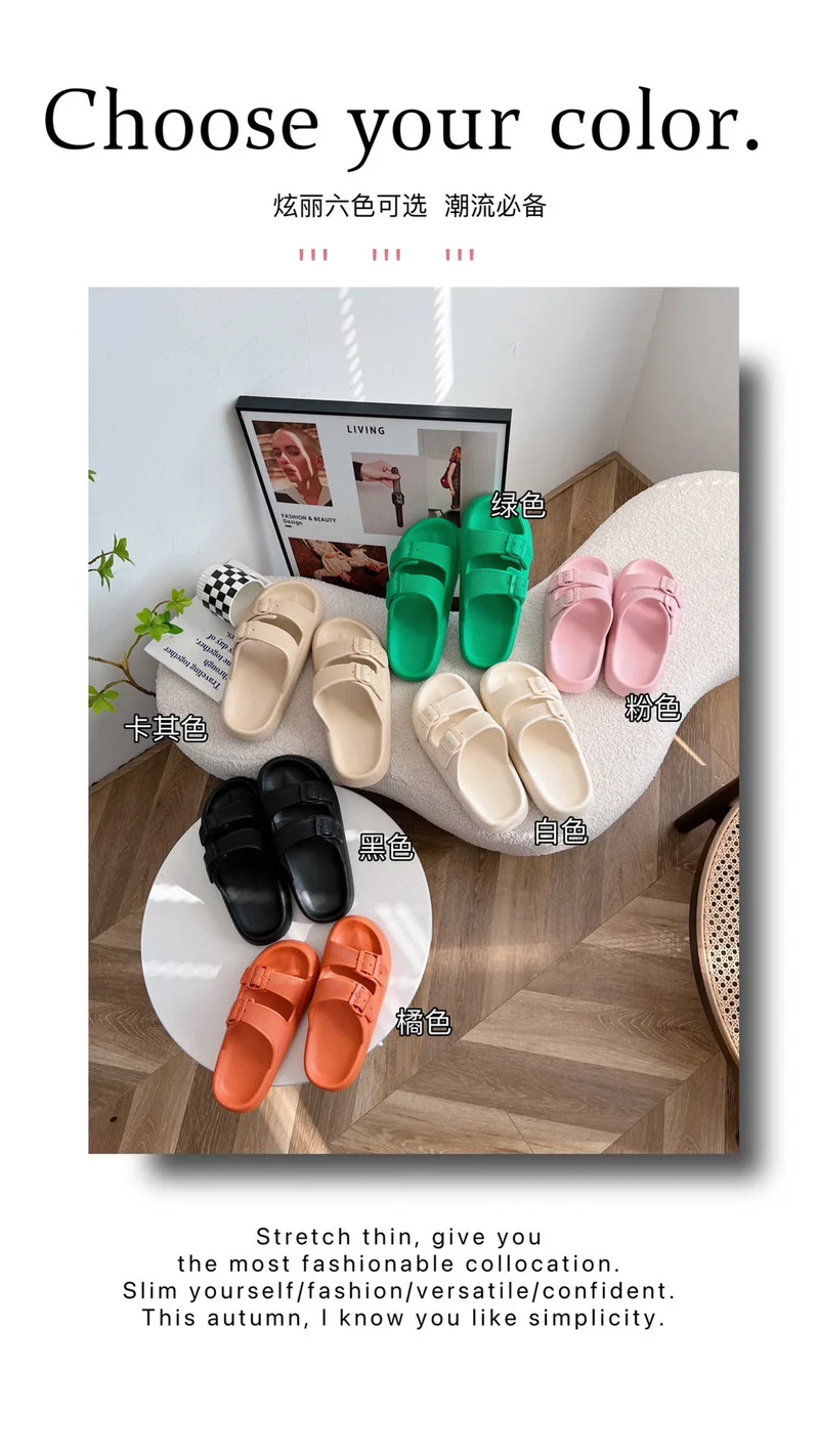2026 New Thick-Soled Slippers, Wear-Resistant Double Buckle Eva Sandals, Couple's Summer Women's Outdoor and Indoor Slippers with a Soft Cushioning Feel