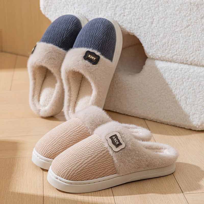 Stuffed Slippers for Women, Autumn and Winter Fashionable Indoor Home Non-Slip Warm Couple Style Plush Slippers Cotton for Men
