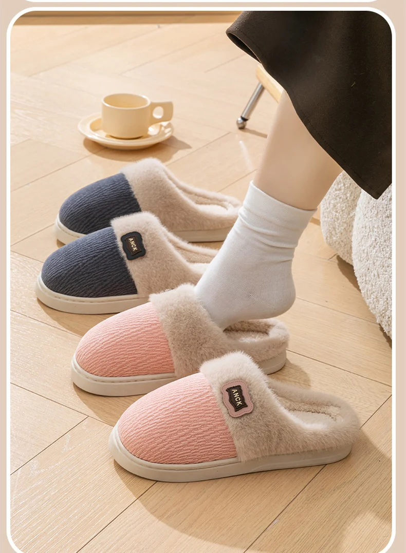 Stuffed Slippers for Women, Autumn and Winter Fashionable Indoor Home Non-Slip Warm Couple Style Plush Slippers Cotton for Men