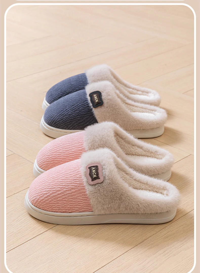 Stuffed Slippers for Women, Autumn and Winter Fashionable Indoor Home Non-Slip Warm Couple Style Plush Slippers Cotton for Men