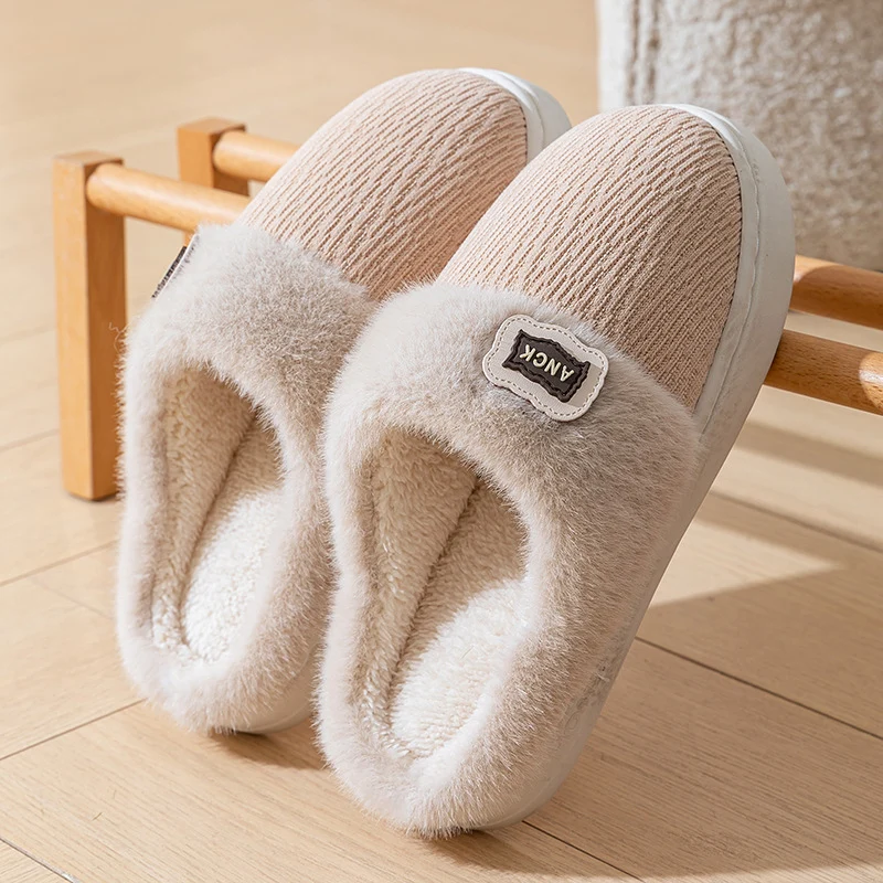 Stuffed Slippers for Women, Autumn and Winter Fashionable Indoor Home Non-Slip Warm Couple Style Plush Slippers Cotton for Men