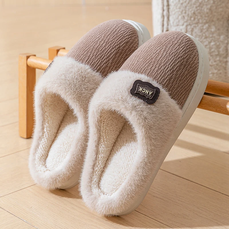 Stuffed Slippers for Women, Autumn and Winter Fashionable Indoor Home Non-Slip Warm Couple Style Plush Slippers Cotton for Men