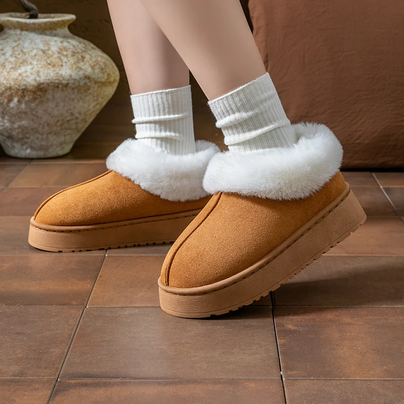 Cotton Slippers for Women in Autumn and Winter, Warm Outer Wear, Thick-Soled Velvet, Non-Slip Bags, Comfortable Home Indoor High-Heeled Cotton Shoes