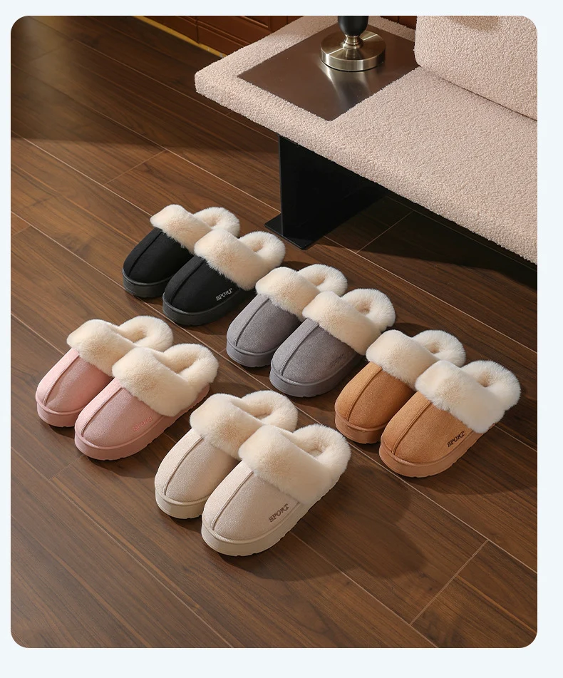 Couple's Cotton Slippers for Women, Thick-Soled, Warm, Non-Slip Home Slippers for Men, Autumn and Winter Indoor Non-Slip Soft-Soled Maternity Shoes