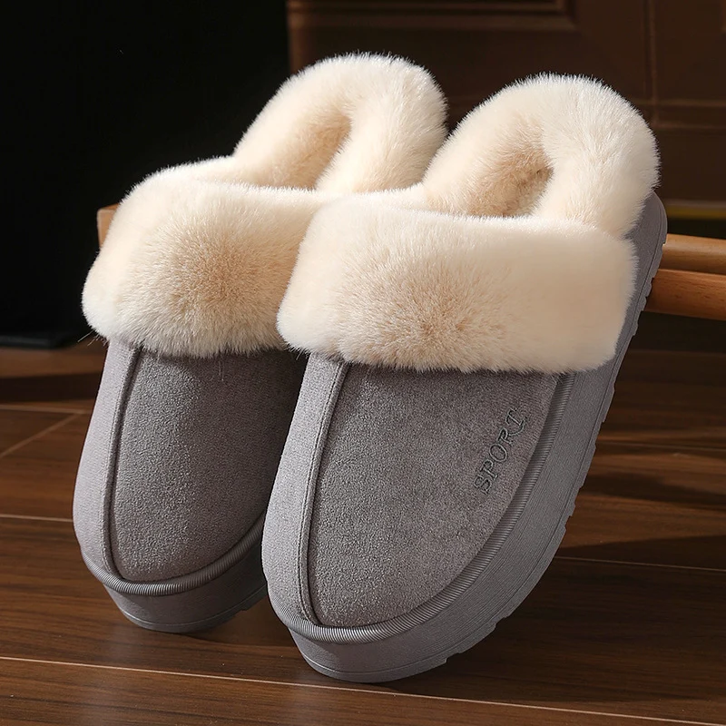 Couple's Cotton Slippers for Women, Thick-Soled, Warm, Non-Slip Home Slippers for Men, Autumn and Winter Indoor Non-Slip Soft-Soled Maternity Shoes