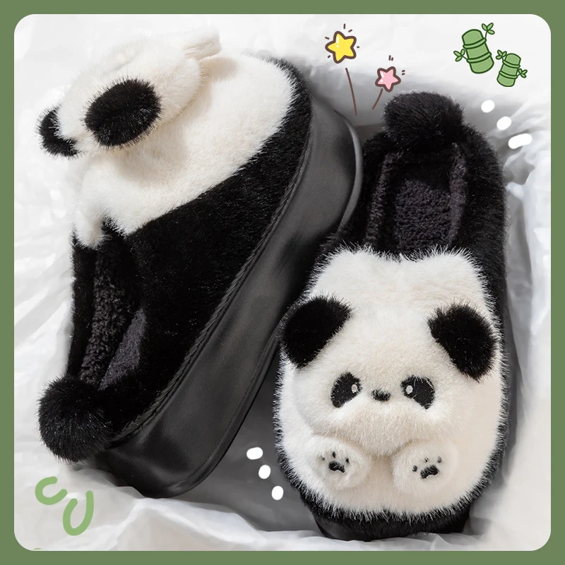 Thick-Soled High-Heeled Cotton Slippers for Women's Home, Cute Bear Girl's Heart Heightening Slippers, Winter Warm and Non-Slip Outer Wear