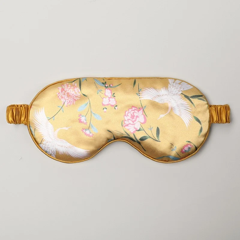 Mulberry Silk Eye Mask, Ice Silk Imitation Silk, Chinese Style Color, Satin Silk Light-Blocking Eye Mask for Sleep, Printed, in Stock Wholesale