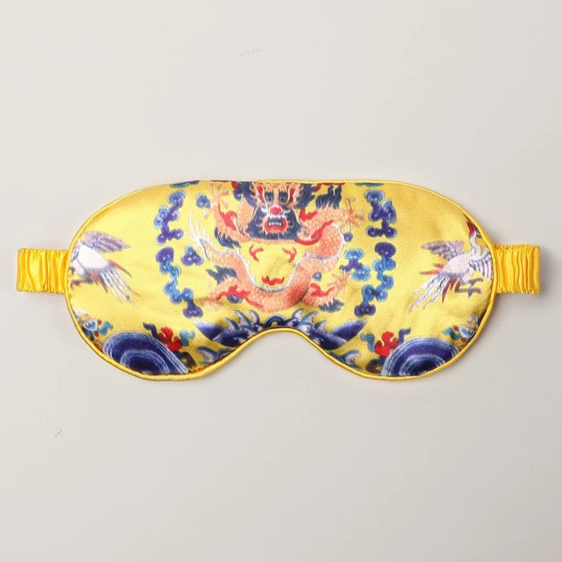 Mulberry Silk Eye Mask, Ice Silk Imitation Silk, Chinese Style Color, Satin Silk Light-Blocking Eye Mask for Sleep, Printed, in Stock Wholesale